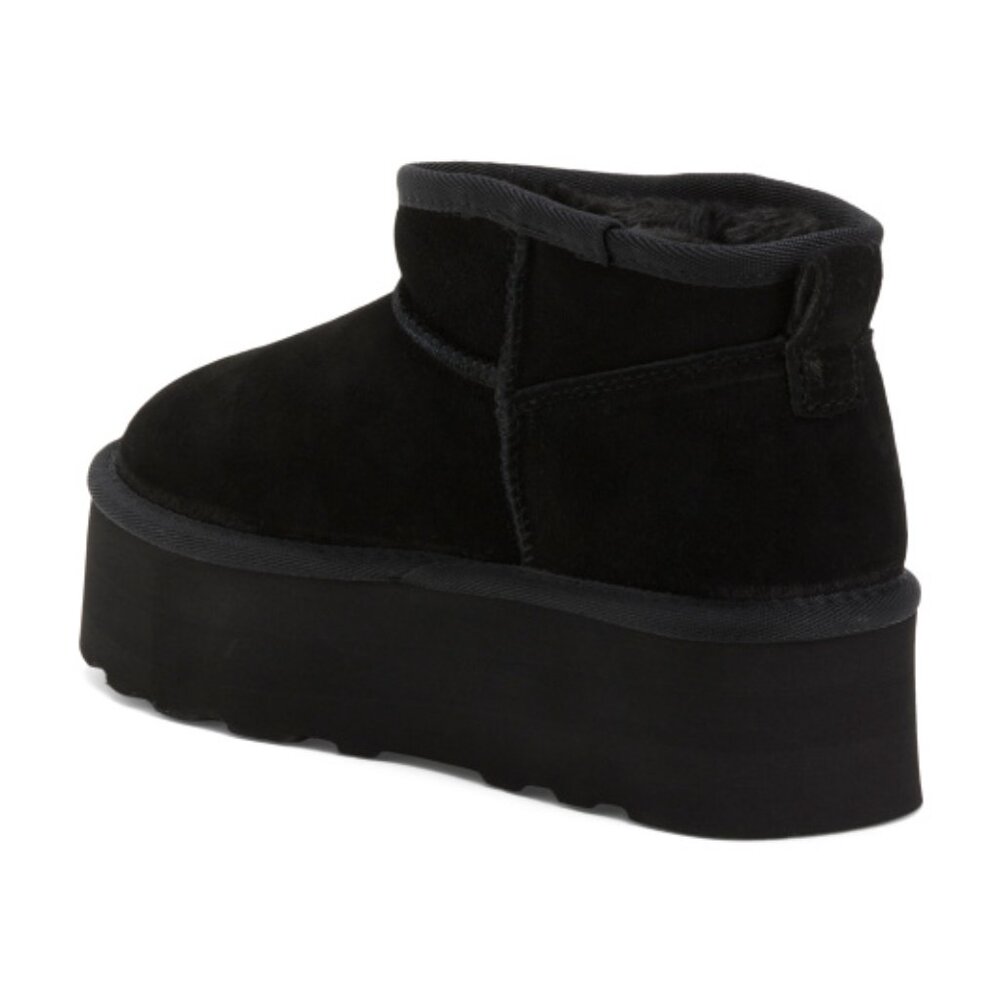 NEW CUSHIONAIRE Suede Hippy Platform Lined Booties in black for women 1025 4m2 - Picture 3 of 10